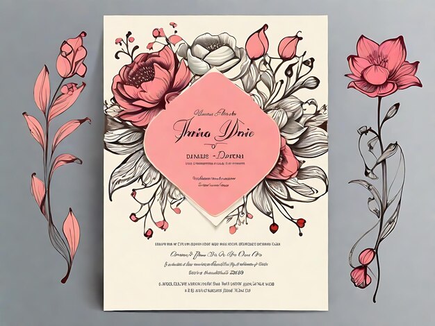 Tarjeta de invitación dibujada a mano Artistry Blooms y desollador de flores