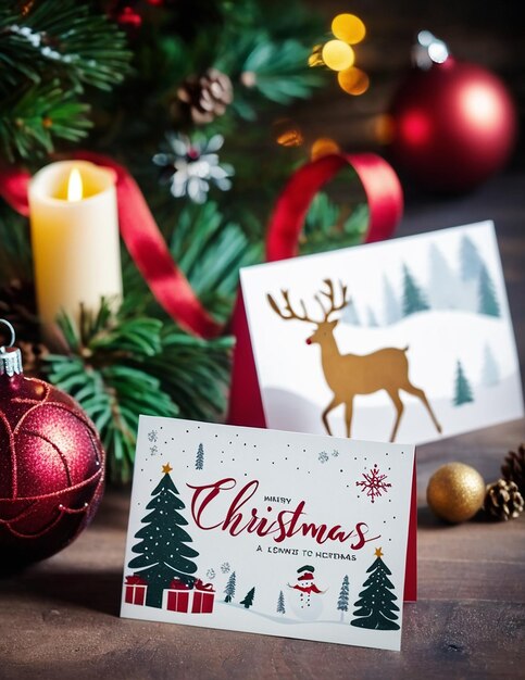 Foto tarjeta de invitación navideña con elementos navideños e invernales
