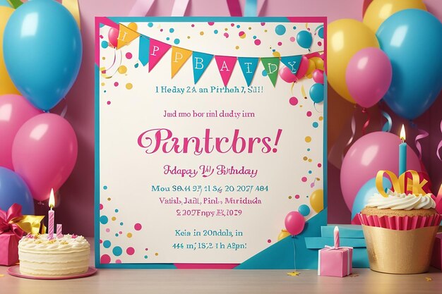 Foto tarjeta de invitaciones a fiestas de cumpleaños con espacio vacío para el texto