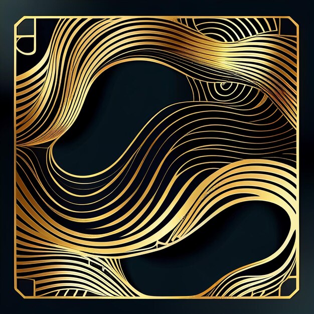 Tarjeta de línea de lujo ondulada cuadrado dinámico dorado IA generativa