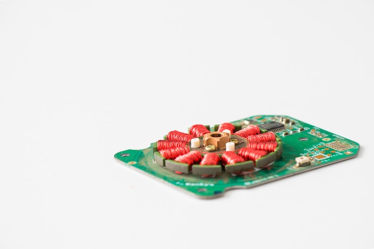 Foto tarjeta madre electrónica y procesador isométrico y microchip