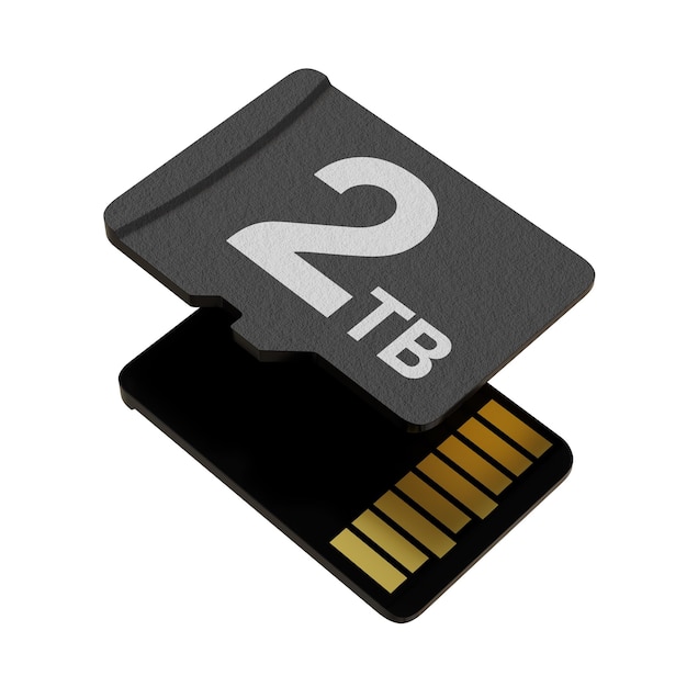 Foto tarjeta de memoria con disco de almacenamiento flash microsd de 2 tb de capacidad