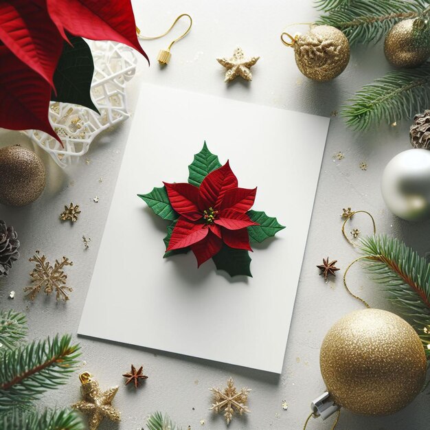 Foto tarjeta de navidad con flores de acebo