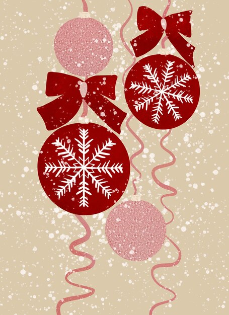 Tarjeta Navidad Ilustración Árbol Rojo Decoración Pintada Feliz Navidad Nieve Arte Imprimible