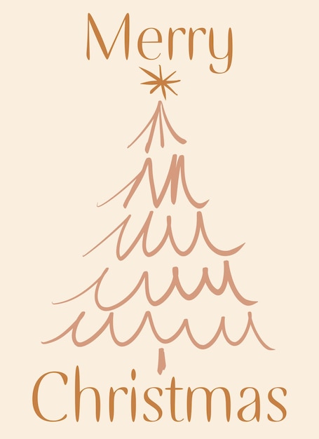 Tarjeta de Navidad minimalista pintada a mano con árbol de Navidad