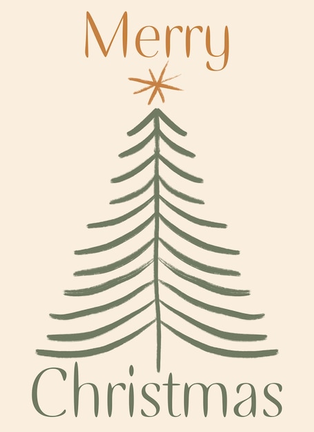 Tarjeta de Navidad minimalista pintada a mano con árbol de Navidad