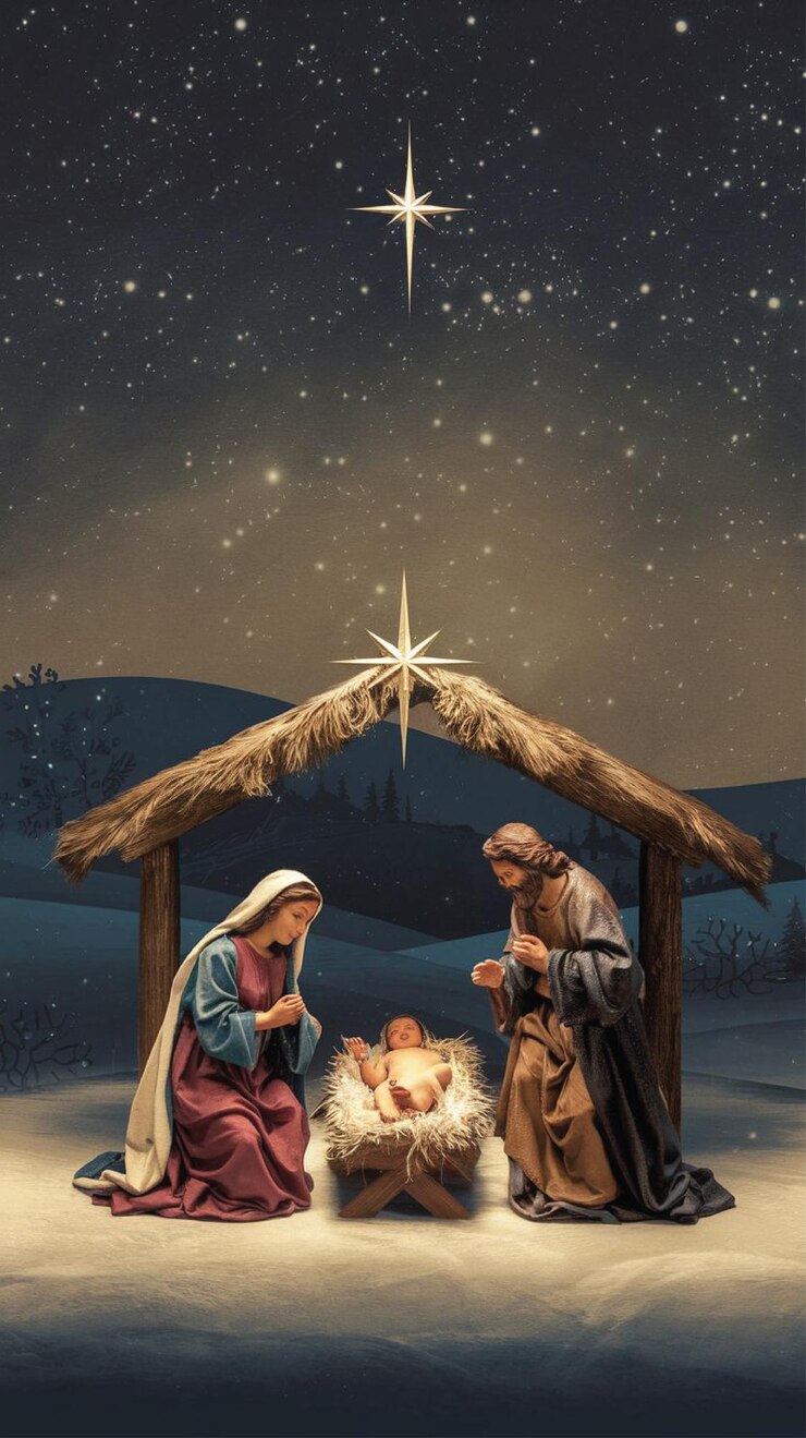 una tarjeta de Navidad con las palabras Jesús en la parte superior