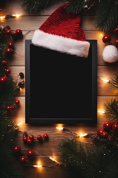 una tarjeta de Navidad con un sombrero de Santa en la pared