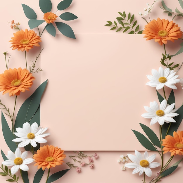 tarjeta de papel en blanco con hermosas flores en fondo rosa con espacio para el texto coche de papel en branco