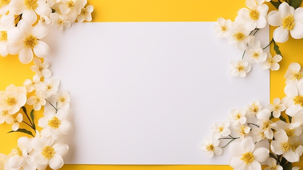 Tarjeta de papel en blanco con marco de flor de flor espacio de vista superior para el texto