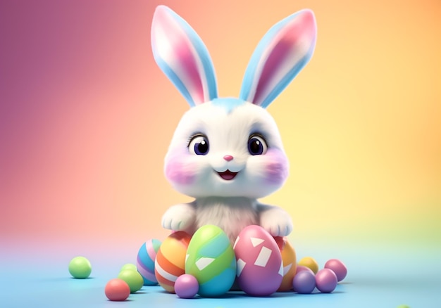 Tarjeta de Pascua divertida con conejo y huevos para ilustraciones para niños u otros usos AI de Pascua