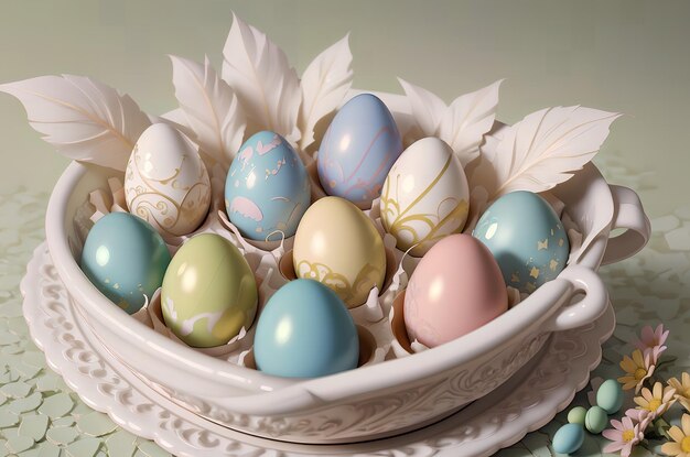 Tarjeta de Pascua con huevos de colores pintados