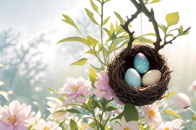 Tarjeta de Pascua con huevos de colores pintados