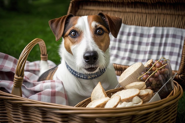 Tarjeta para un picnic para perros con happy jack russell terrier AI