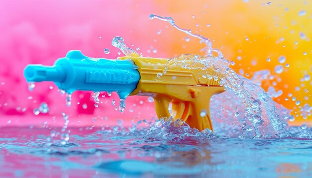 Foto una tarjeta postal 3d con un contorno mínimo de una pistola de agua holi pichkari