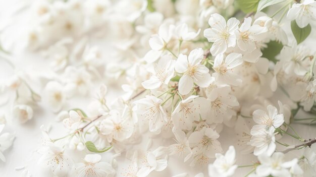 Tarjeta postal blanca con delicadas flores de primavera