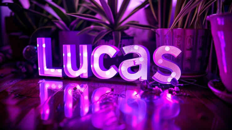 Foto tarjeta postal con nombre personalizado de led violeta perfecta para la decoración