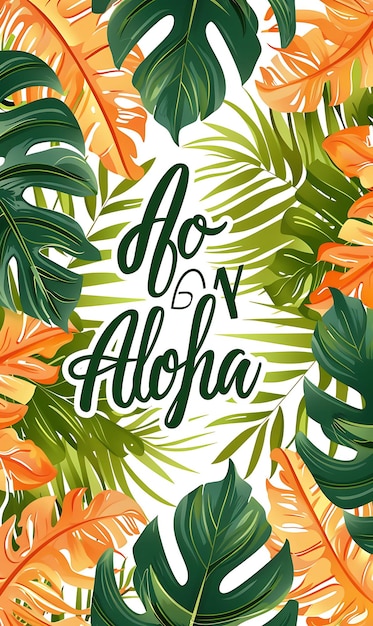 Tarjeta postal del paraíso tropical con borde de palma Aloha Te Ilustración Tarjeta postal vintage decorativa
