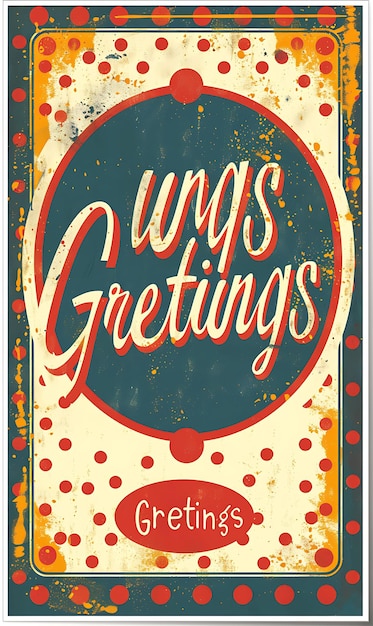 Tarjeta postal retro con un borde de punto polca saludos en ilustración funky tarjeta postal vintage decorativa