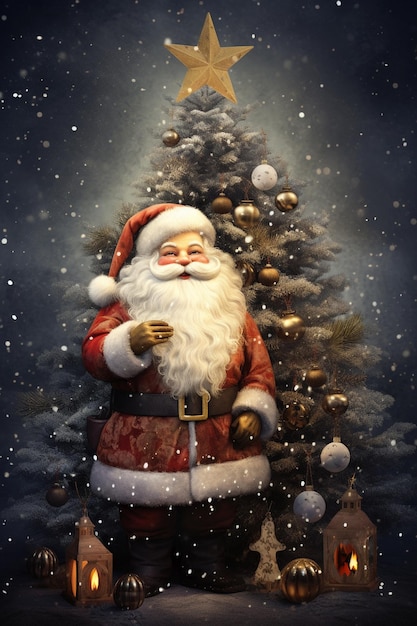 Tarjeta postal con temática navideña Decoración de Navidad Árbol de Navidad Papá Noel