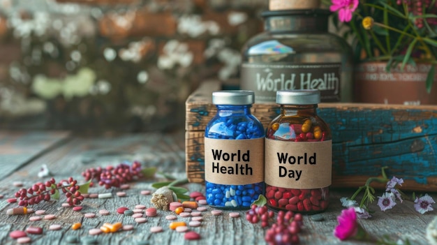 Tarjeta postal de vacaciones para el Día Mundial de la Salud Con el texto Día Mundial de La Salud Día Mundial dela Salud Trabajador Médico