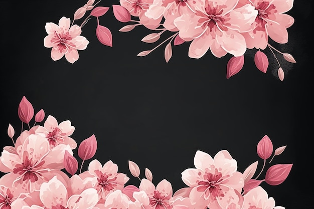 Tarjeta de primavera con flor de cerezo sobre fondo negro y espacio para texto