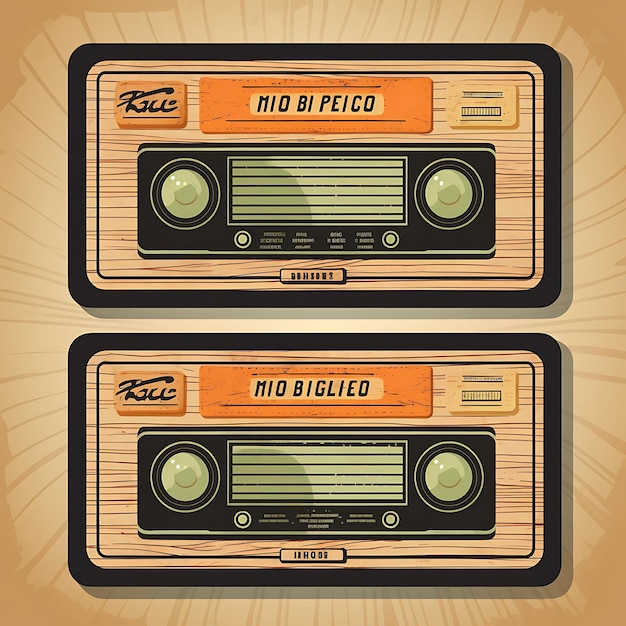 Tarjeta de radio vintage Tarjeta de grano de madera Fonts retro Radio Dial Bord Diseño de tarjetas 2D Ilustración creativa
