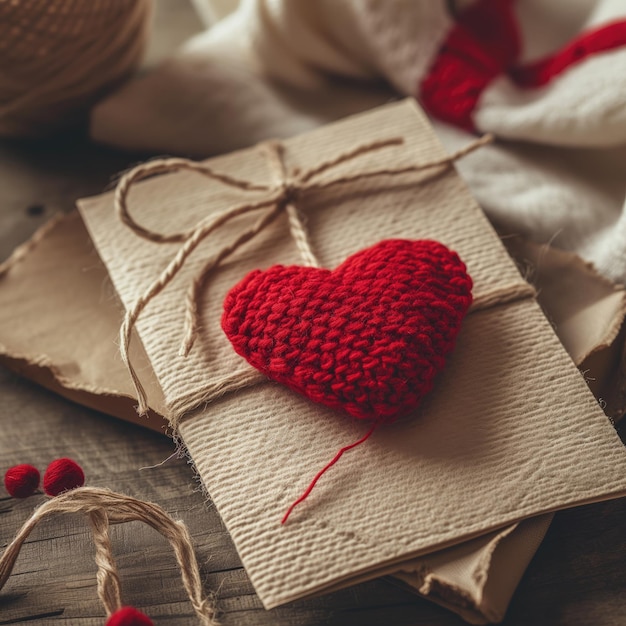 Tarjeta de regalo para el Día de San Valentín hecha a mano y corazón de punto creativo y personal