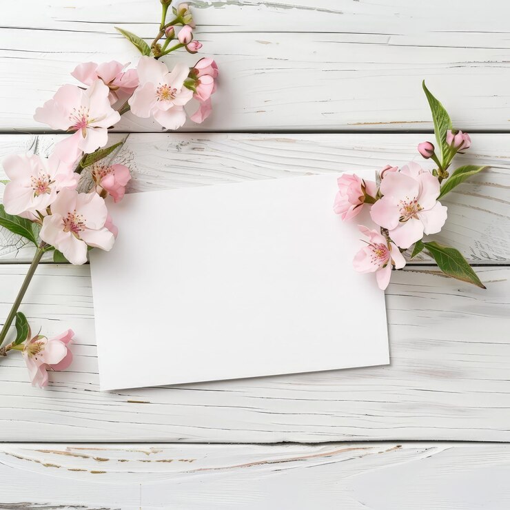 Tarjeta de saludos minimalista en la mesa con flores rosas fotografía en primer plano en la configuración de iluminación del estudio