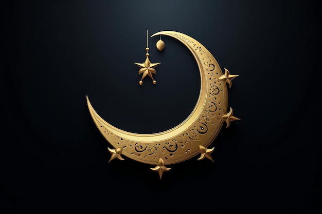 Tarjeta tradicional blanca de Eid mubarak con diseño de media luna dorada