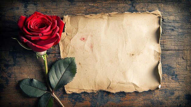 Tarjeta vacía de amor vintage con una rosa roja