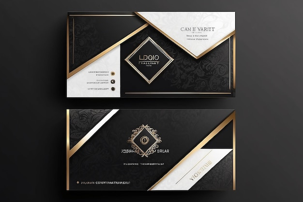 Foto tarjeta de visita de lujo con fondo blanco y negro diseño dorado elegante