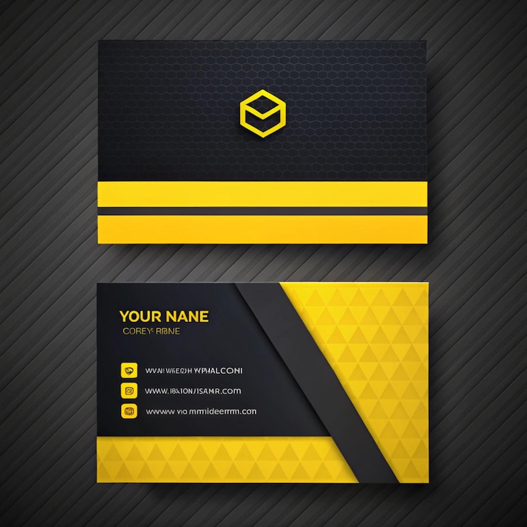 Foto una tarjeta de visita negra y amarilla con un fondo negro con un logotipo negro y amarillo