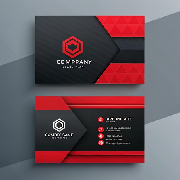 una tarjeta de visita negra y roja con un logotipo de la empresa