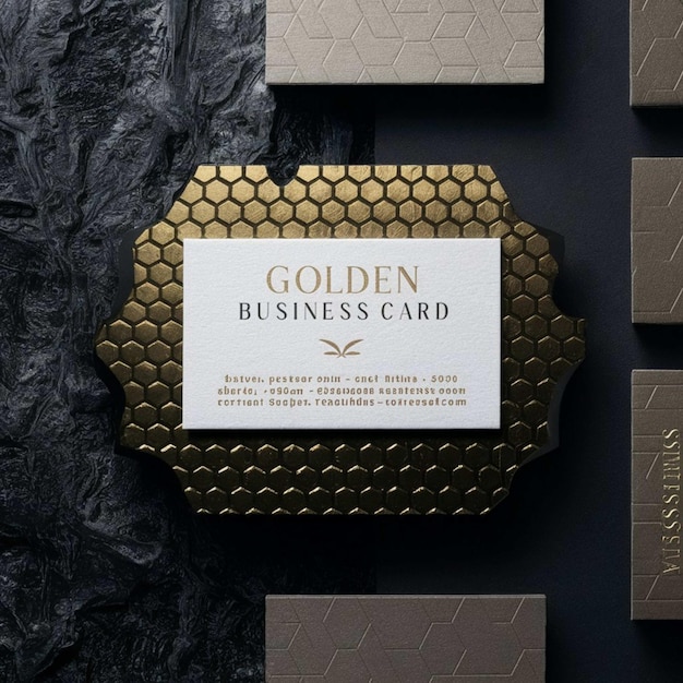 una tarjeta de visita de oro con una etiqueta blanca que dice tarjetas de visita doradas