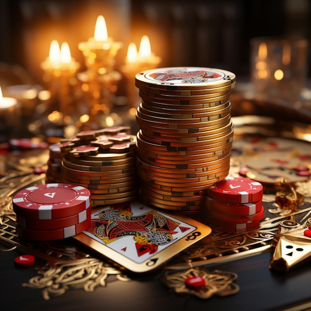 Tarjetas de casino póquer blackjack baccarat fichas ilustración imagen arte generado por IA