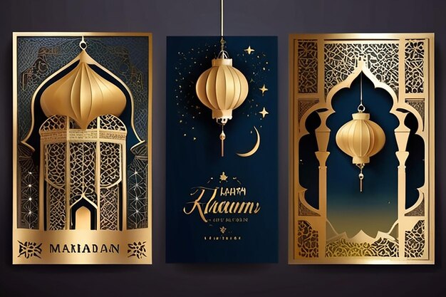 Tarjetas de felicitación de Ramadán Kareem Fondo del estilo de arte islámico