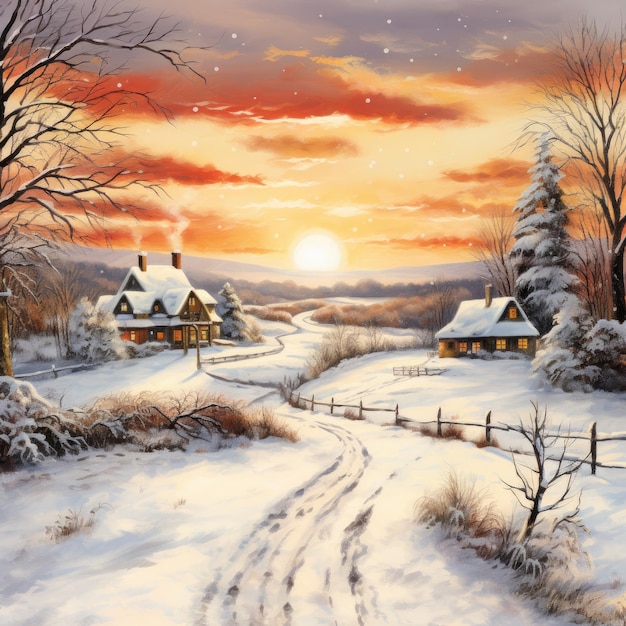 Tarjetas navideñas con paisajes nevados y saludos cordiales.