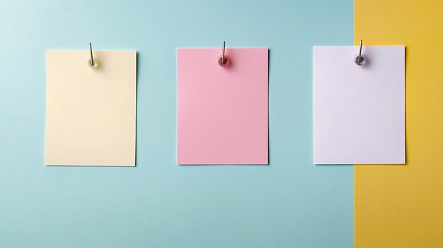 Tarjetas de recetas con alfileres aislados en color plano