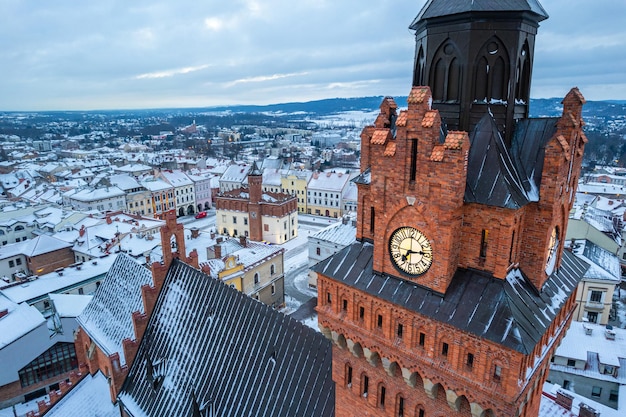 Tarnow im Winter Altstadtkathedrale und Skyline der Stadt von der Drohne