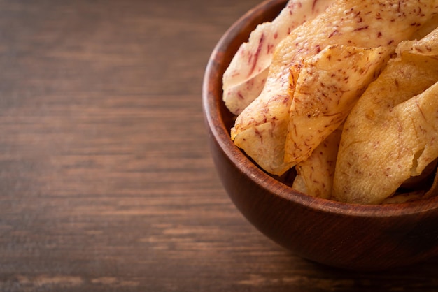 Taro Chips taro fatiado frito ou assado