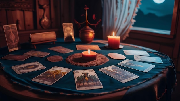 Foto tarot en una mesa de madera