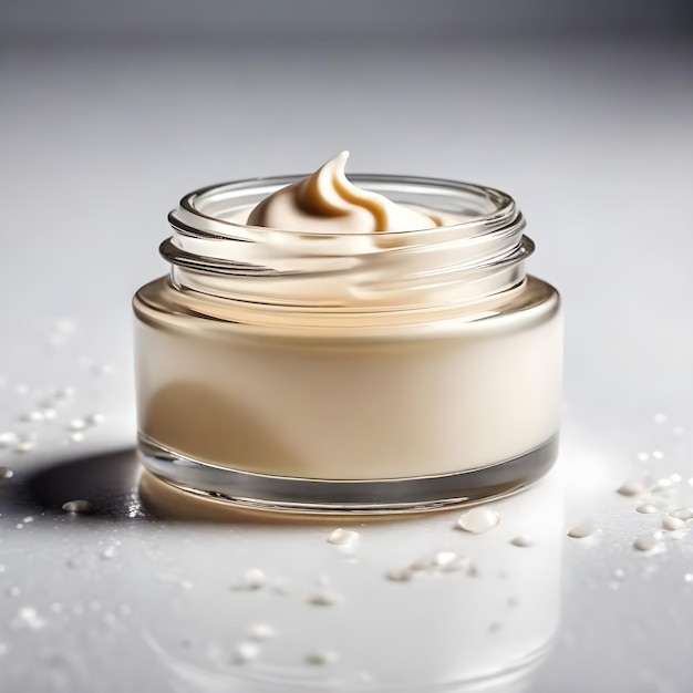 Foto tarro de crema cosmética sobre fondo blanco concepto de producto de belleza natural