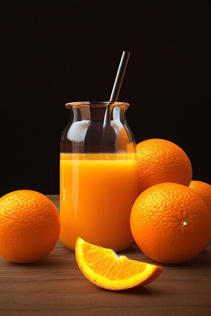 Un tarro de cristal de jugo de naranja con una pajita.