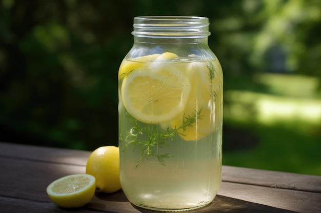 Tarro de limonada recién exprimida lista para disfrutar en un caluroso día de verano creado con ai generativo