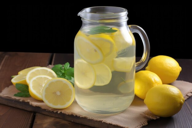 Tarro de limonada recién exprimida lista para disfrutar en un caluroso día de verano creado con ai generativo