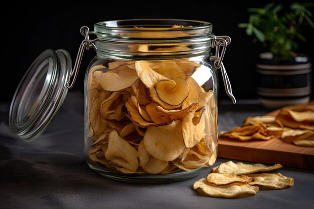 Tarro de patatas fritas caseras listas para servir