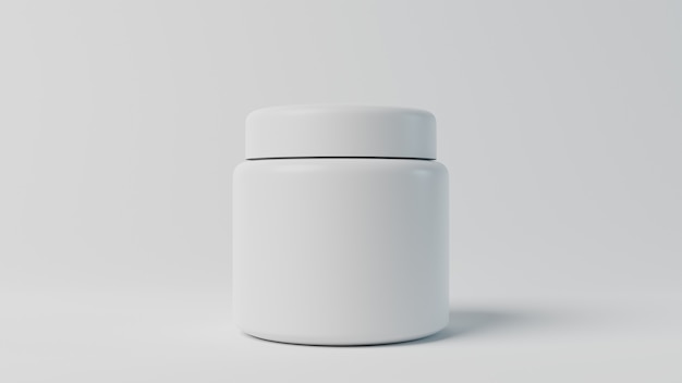 Tarro de plástico mate en blanco sobre fondo blanco vista de fuente 3D rendering