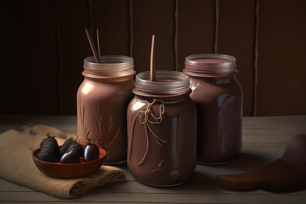 Tarros de batido de chocolate para un desayuno nutritivo