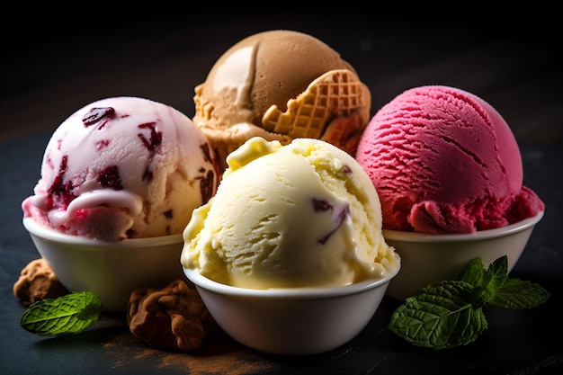 tarros de cerámica con helado de varios sabores